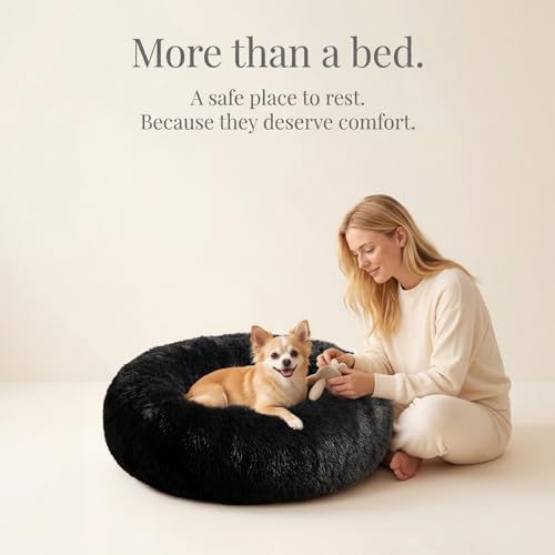 nononfish Puppy Beds for Small Dogs Washable 19" Black Calming and Anxiety Pet Beds Fluffy and Plush Durable Small Dog Bed - color: Black, size: 19 inches