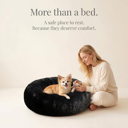 nononfish Puppy Beds for Small Dogs Washable 19" Black Calming and Anxiety Pet Beds Fluffy and Plush Durable Small Dog Bed - color: Black, size: 19 inches