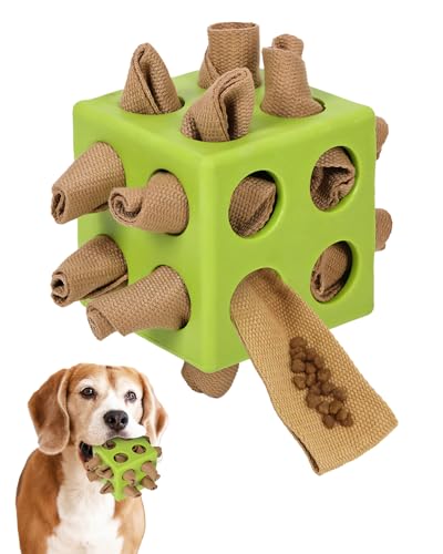 Interactive Puzzle Dog Toy Encourage Natural Foraging Skill, Durable Dog Enrichment Toy Snuffle Cube Cloth Strip with Hide & Seek Food, Slow Feeder for Mind Stimulate & Stress Relief (Green)