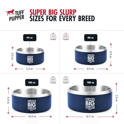 Tuff Pupper Heavy Duty Insulated Dog Bowl | Double Wall Stainless Steel Dog Food Dish | Non-Slip Spill Proof Dishwasher Safe Cat Bowl | Water Dish for Feeding Large Medium Small Pets (66oz, Blue) - color: Midnight Blue, size: 66oz