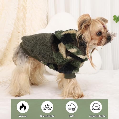 Dog Sweater for Small Dogs Hoodies， Winter Clothes Boy Girl Male Female，Fleece Hoodies Warm Pet Doggie Sweaters Coat Apparel - color: Army Green, size: XX-Small