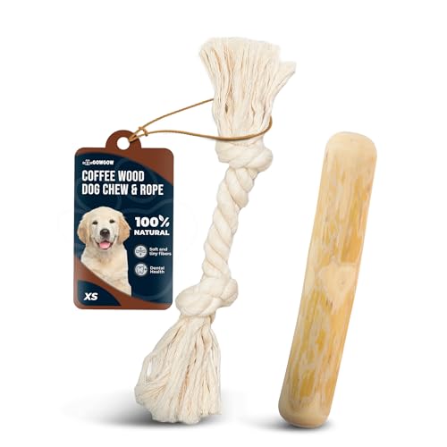 Coffee Wood Dog Chew Sticks 6.5" & Dog Rope Toys for Puppy - 100% Natural Puppy Chew for Teething, Organic Wood Stick - Size XS - size: Extra Small