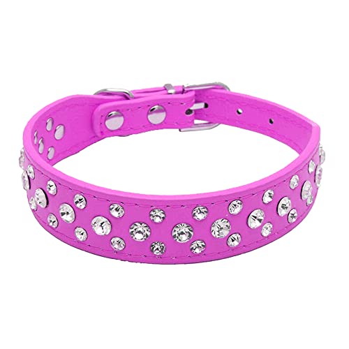 Rhinestone Dog Collar, Bling Rhinestone PU Leather Crystal Diamond Pet Dog Cat Puppy Collar Black S M L XL (XS, Hot Pink) - color: Hot Pink, size: XS