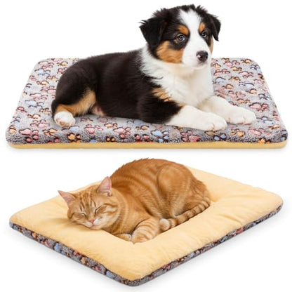 2 Pack Self Warming Cat Dog Bed Pet Mat 27" x 19" Soft Thermal Dog Pad with Cute Prints Reversible Washable Thickened Crate Mat for Indoor Outdoor Kittens Small Pets Feral(Brown) - color: Brown