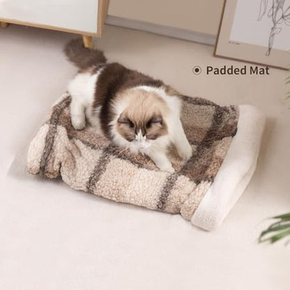 Cat Bed Cave Sleeping Bag, Pet Mat Warming Pad Sack for Cats and Small Dog,Burrowing Cozy Soft Comfortable Bed(for Small and Medium Cats) - color: khaki