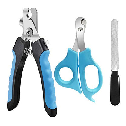 Pet Nail Clippers and Trimmers Set Safety Guard to Avoid Over Cutting Razor Sharp Blades Grooming Tool for All Small Large Dog Cat (Blue/Black) - color: Blue/Black