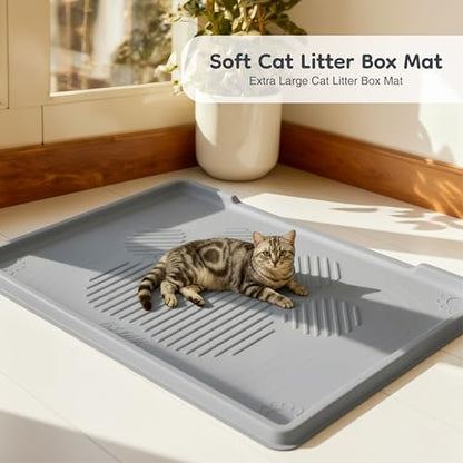 ISSEVE Cat Litter Mat 40" x 28" XL, Extra Large Silicone Mat for Litter Box, 1.38" Raised Edge Urine Waterproof Litter Trapping Mat Pad for Scatter Control, Soft on Kitty Paws, Protect Floor (Grey) - color: Light Grey