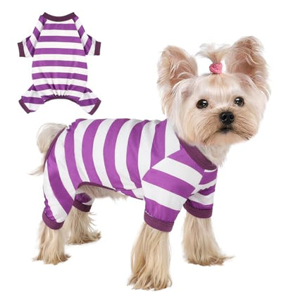 Dog Pajamas, Stretchy Puppy Jammies Onesie, Comfy Doggie Striped Pjs, Lightweight Soft Puppy Outfit, Dogs Clothes for Small Size Girl Boy(Purple,XS) - color: Purple, size: X-Small (Chest 12.2 in)