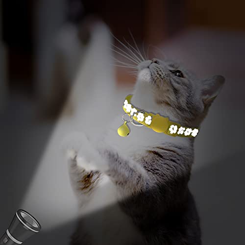 2 Pack Reflective Cat Collar Breakaway with Bell,Personalized Kitten Collars,Adjustable Safety Buckle Collar for Male Cats Girls & Boys (Yellow) - color: Yellow