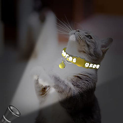 2 Pack Reflective Cat Collar Breakaway with Bell,Personalized Kitten Collars,Adjustable Safety Buckle Collar for Male Cats Girls & Boys (Yellow) - color: Yellow