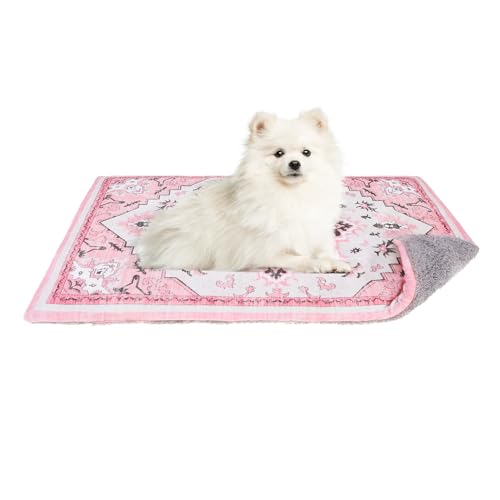 PUPTECK Reversible Cat Dog Bed Indoor Outdoor for Small Pets, Soft Warm Cat Bed Mat Washable Crate Pad Plush Blanket Cushion for Kennel Cage, Pink, 24"x18" - color: Pink, size: 24"x18"