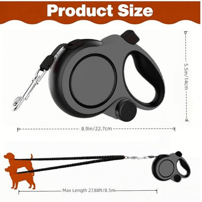Dual Retractable Dog Leash 2 Large Dogs (Up to 110 Lbs Each), 2 Headed Pet Leash with Poop Bags, 26ft/8m Extension, Non-Slip Grip, One-Button Break & Lock, 360-degree Tangle-Free (Gray, Extra Large) - color: Gray, size: Extra Large