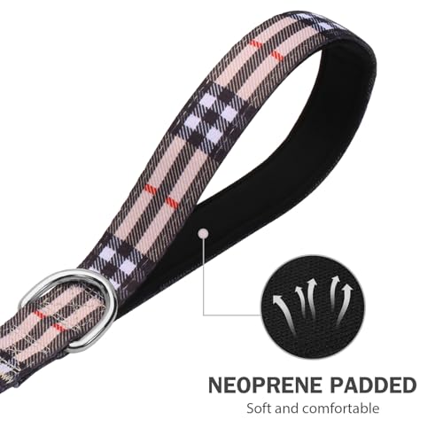 Hikiko 4 Foot Cute Girl Double Handle Dog Leash Padded Traffic Handles for Walking Training (Beige Plaid, 4ft) - color: Beige Plaid, size: 1 in x 4 ft