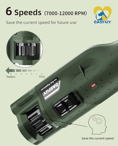 Casfuy Dog Nail Grinder Quiet - (45db) 6-Speed Pet Nail Grinder with 2 LED Lights for Large Medium Small Puppy Dogs/Cats, Professional 3 Ports Rechargeable Electric Dog Nail Trimmer with Dust Cap - color: Green