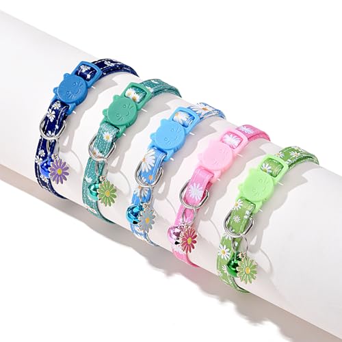 10PC Floral Cat Collar Set with Bells - Breakaway Safety for Kittens and Small Cats (#1) - color: #1