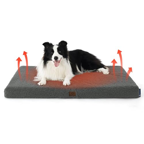 Bedsure Self Warming Dog Beds Large Sized Dog - Comfy Puppy Beds with Removable Washable Cover, Orthopedic Egg Crate Foam Pet Mat, Suitable for Pet Up to 65 lbs - color: Ashen Grey-Self Warming Version, size: 36"L x 27"W x 3"Th