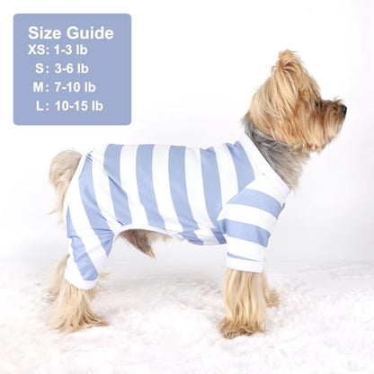 Dog Pajamas Pjs Stretchable Strip Dog Jumpsuit 4 Legs Pjs for Summer Dog Clothes Puppy Onesies Doggie Outfit (Light Blue, Large (Chest 17in)) - color: Light Blue, size: Large (Chest 17in )