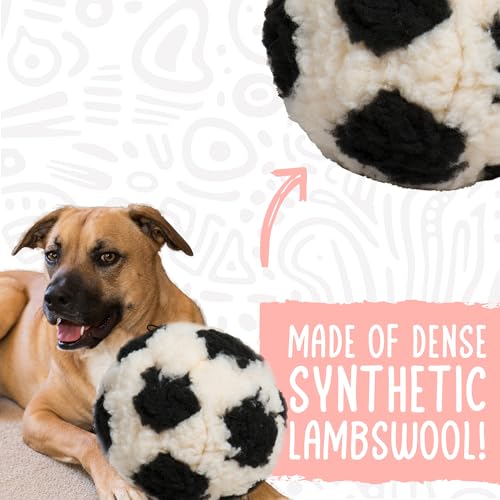 HuggleHounds HuggleFleece Plush Soccer Ball Dog Toy - Dog Fuzzy Ball Toy, Durable Round Soft Fleece, Stuffed Puppy Plush for Small and Large Breeds - 8", Large - size: Large, style: Soccer Ball