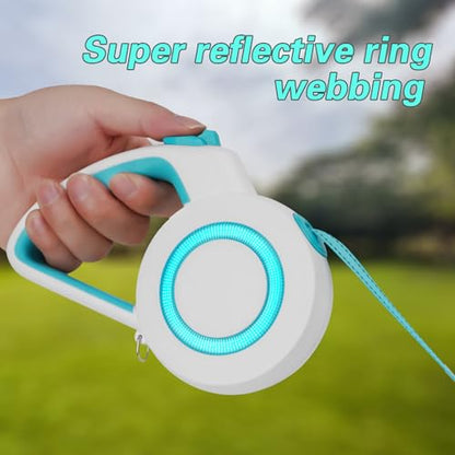 enrgticdg 16Ft Retractable Dog Leash,Night Reflection,Light Weight Leash for Small to Medium Dogs/Cats,Stainless SteelSpring,Strong Nylon Tape,One-Handed Brake(Blue-White) - color: Blue-White