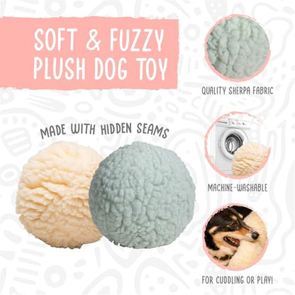 HuggleHounds Plush Ball Dog Toy - Dog Fuzzy Ball Toy, Durable Stuffed Soft Plush for Small and Large Breeds - 4" HuggleFleece, Small - size: Small, style: Natural Ball
