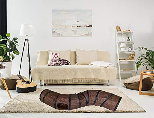 iCAGY Cat Tunnel for Indoor Cats Interactive, Rabbit Tunnel Toys, Pet Toys Play Tunnels for Cats Kittens Rabbits Puppies Crinkle Pop Up Brown 47" Shape S - color: Brown