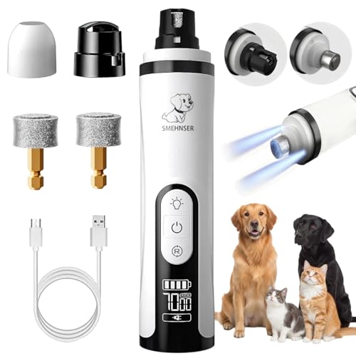 Silent Pet Nail Grinder with Dual LED Lights & 3 Speeds, USB Rechargeable Cordless Pet Nail Trimmer for Dogs and Cats (1 Set + 2*Replacement Heads)