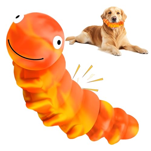 Indestructible Dog Toys for Aggressive Chewers, Tough Chew Proof Toy for Large Dogs, Squeaky Rubber Chew Toy with Beef Flavor for Boredom & Anxiety Relief (Orange&Yellow) - color: Orange & Yellow