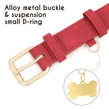 Didog Soft Padded PU Leather Dog Collar, Adjustable Dog Collars for Medium Dogs with Durable Metal Buckle and D Ring,Red,L - color: Red, size: L: Fit Neck 13-17"(22-44lbs)