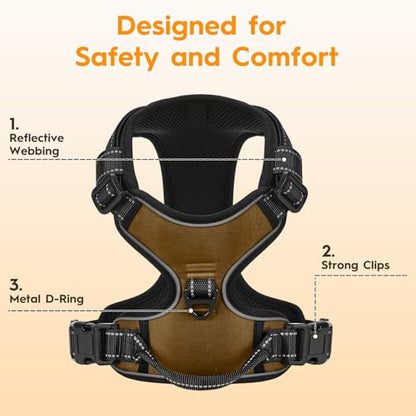No Pull Dog Harness, No Chock Reflective Adjustable Soft Padded Pet Vest with Easy Control Handle, Easy Wearing with Stylish, Reinforced Knot, 2 Buckles - color: Brown, size: X-Small