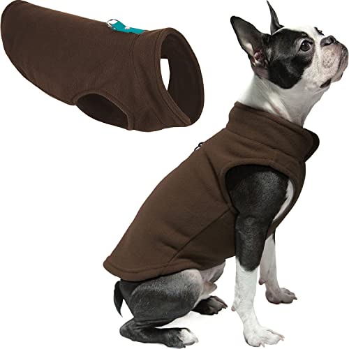 Gooby Fleece Vest Dog Sweater - Brown/Turquoise, Medium - Warm Pullover Fleece Dog Jacket with O-Ring Leash for Small to Medium Dogs - color: Brown-Turquoise, size: Medium (Around 11-lb)