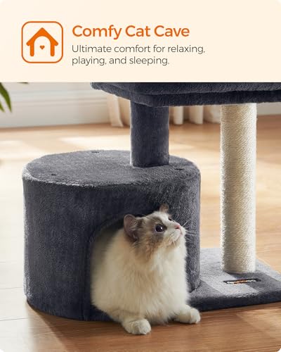 Feandrea Cat Tree, Small Cat Tower with Sisal Scratching Post, Plush Condo with Padded Perch, for Small Spaces, Kittens, Smoky Gray UPCT50G - color: Smoky Gray