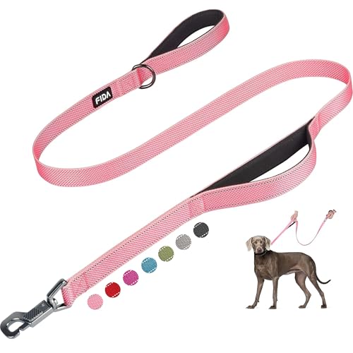 Fida 4 FT Heavy Duty Dog Leash with 2 Comfortable Padded Handles, Traffic Handle & Advanced Easy Snap Hook, Reflective Walking Lead for Large, Medium & Small Breed Dogs, Pink - color: Pink, size: 4 Feet (Pack of 1)