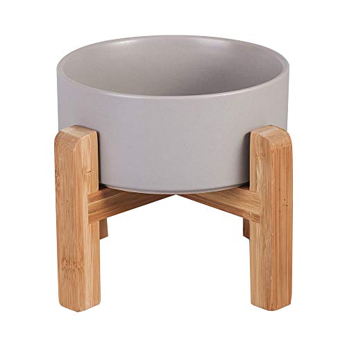 Ceramic Elevated Raised Cat Bowl with Wood Stand No Spill Pet Food Water Feeder Cats Small Dogs - color: Grey, size: Medium Dog Bowls 850ML*1
