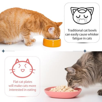 Tioncy 24 Pcs Fatigue Relief Cat Bowl 5.7 Inch Shallow Cat Food Dish Wide and Small Pet Wet Feeding Bowl for Kitten Short Legged Kitten Ferrets Feral Small Animals (Blue, Green, Pink, Beige,Cute) - color: Blue, Green, Pink, Beige, style: Cute
