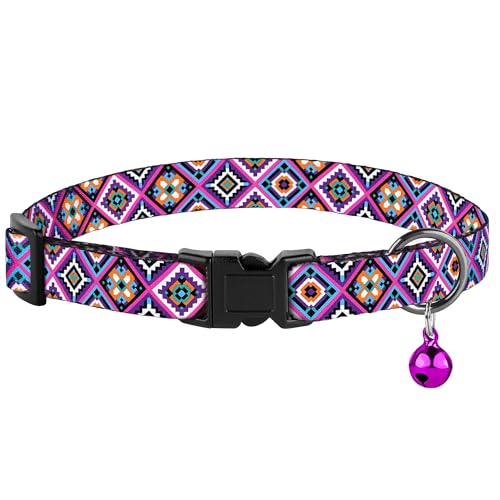 2 Pack Cat Collars with Bell - Breakaway Soft Collar for Girl & Boy Cats, Adjustable Safety Cute Kitten Collars – Comfortable Stylish Patterned Print Design Lightweight (Aztec + Serape) - color: Aztec + Serape