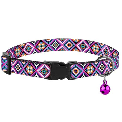2 Pack Cat Collars with Bell - Breakaway Soft Collar for Girl & Boy Cats, Adjustable Safety Cute Kitten Collars – Comfortable Stylish Patterned Print Design Lightweight (Aztec + Serape) - color: Aztec + Serape