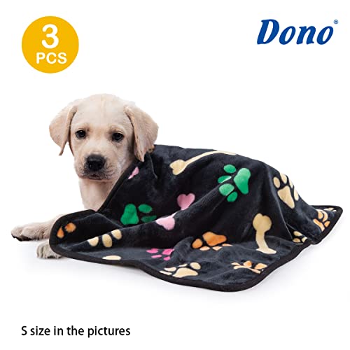 Dono 1 Pack 3 Dog Blankets, Soft Fluffy Fleece Pet Blanket Warm Sleep Mat Paw Print Design Puppy Kitten Throw Blankets Doggy Blanket for Dogs - color: Black/Yellow/Gray, size: S(23*16")