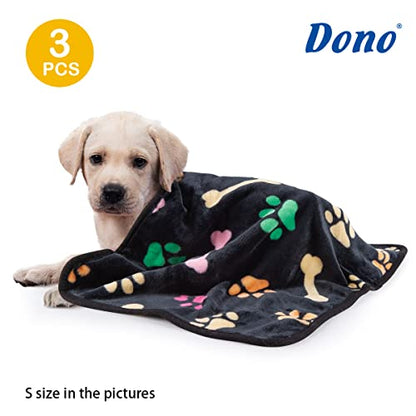 Dono 1 Pack 3 Dog Blankets, Soft Fluffy Fleece Pet Blanket Warm Sleep Mat Paw Print Design Puppy Kitten Throw Blankets Doggy Blanket for Dogs - color: Black/Yellow/Gray, size: S(23*16")