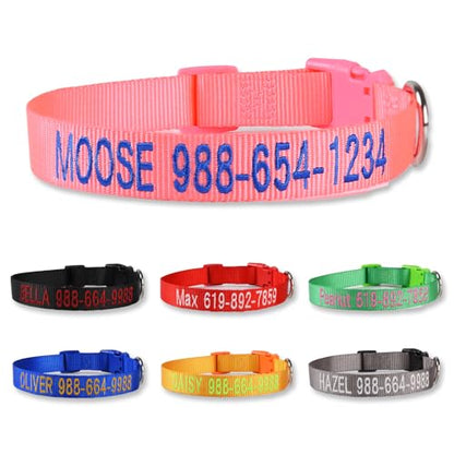 Personalized Dog Collar, Custom Embroidered Pet Name and Phone Number, Adjustable 5 Sizes XS Small Medium Large XL, Quick Release Snap Buckle Dog Collar,Pink - color: Pink