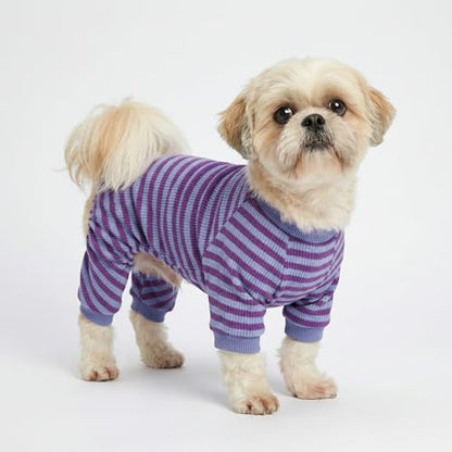 Fitwarm Purple and Violet Striped Dog Pajamas, Waffle Dog Clothes for Small Dogs Girl Boy, Puppy Onesie with Feet, Pet Cat Outfit, XL - color: DarkViolet, size: X-Large