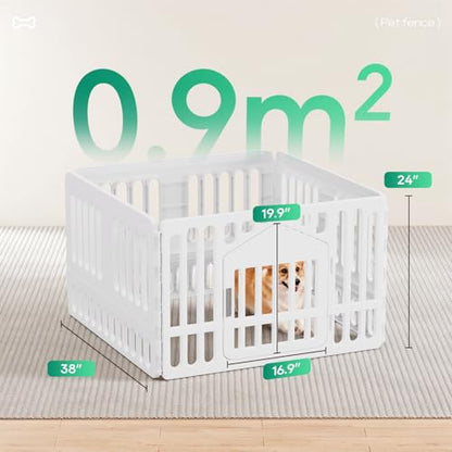 FDW Dog Playpen with Door, 24 Inch Puppy Play Pen for Small Dogs, Indoor Outdoor Plastic Pet Fence, Secure Locking Gate Pen, 38" L x 38" W x 24" H, White (4 Panels) - size: 4 Panels