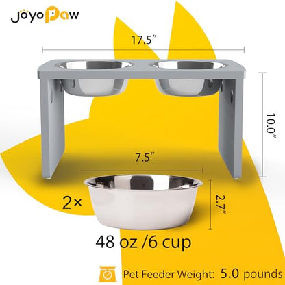 Elevated Dog Bowls, Bamboo Raised Dog Bowl for Large Dogs & Medium Dogs, with 2 Stainless Steel Bowls (10'' Tall–48 oz Bowl, Grey) - color: Grey, size: Large: 10'' Tall-48oz Bowl