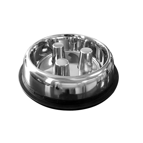 QT Dog - Brake-Fast Slow Feed Stainless Steel Bowl, Non-Slip Design for Large Dogs, Ideal for Dry & Wet Food - 12 Cups (96 Oz)
