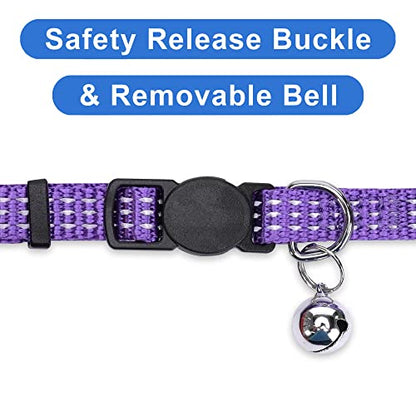 Pawtitas Reflective Purple Cat Collar with Safety Buckle and Removable Bell for Kitten and Cats - color: Reflective Purple