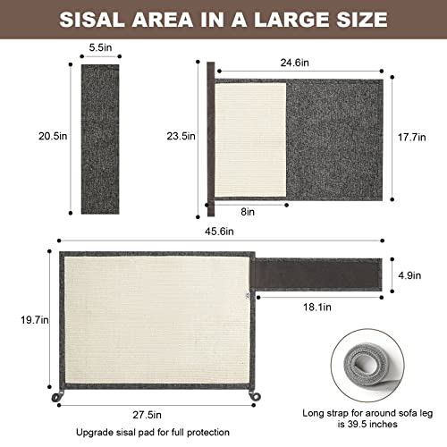 Upgraded Cat Scratch Sisal Sofa Protector,Furniture Couch Protector from Cat Scratching with Natural Sisal Full Cover 27.5''L*19.7''W(Right Hand) - color: White Sisal Armrest