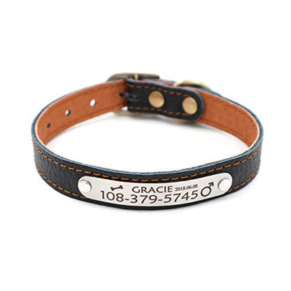 Personalized Leather Cat Collar,Custom with Name Plate and Bell for Boy and Girl Kitten/Cat(XS,Black) - color: Black, size: XS