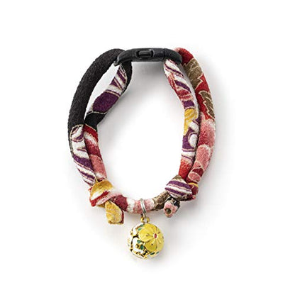 Chirimen Plum Blossom Cat Collar (Red) with Bell Safety Breakaway Soft Lightweight for Cats Kitty Kitten Japanese Stylish Pattern, No.1 Seller in Japan - color: Red