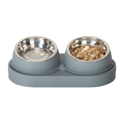 UBPET Cat Feeder and Water Dispenser, 2025 Upgraded Cat Feeder with Stainless Steel Bowls, Pet Food Dispenser for Cats and Small Dogs, Easy to Clean(White and Gray)