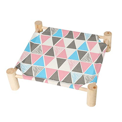 Cat and Dog Hammock Bed for Small Dogs, Brethable Wooden Cat Pet Rabbit Elevated Cooling Outdoor Bed Cots Furniture for Summer Monstera Leaf - color: Triangles