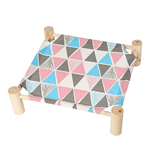 Cat and Dog Hammock Bed for Small Dogs, Brethable Wooden Cat Pet Rabbit Elevated Cooling Outdoor Bed Cots Furniture for Summer Monstera Leaf - color: Triangles